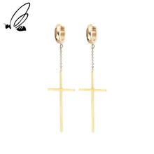 

By Kelly New Fashion Latin Cross Ear Pendant Gold Color Stainless Steel Elegant Drop Charm Dangle Earrings Jewelry For Women