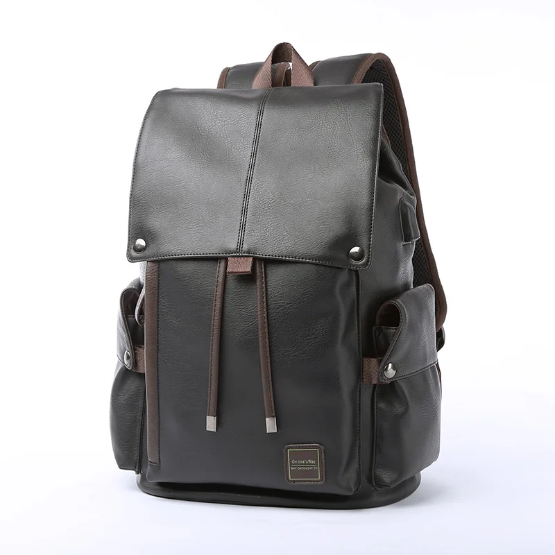 

Fashion Male Mens PU Leather Backpack Bag Laptop 15.6 Inch Mochila Teenager Men Travel Outdoor Backpack Anti theft USB Charging