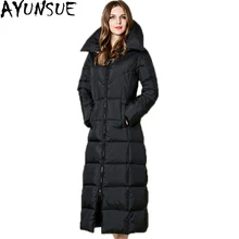 Женский пуховик X-long, тонкий пуховик на утином пуху, Толстая теплая женская зимняя одежда, Женское пальто с воротником-стойкой, Abrigo Mujer ST213