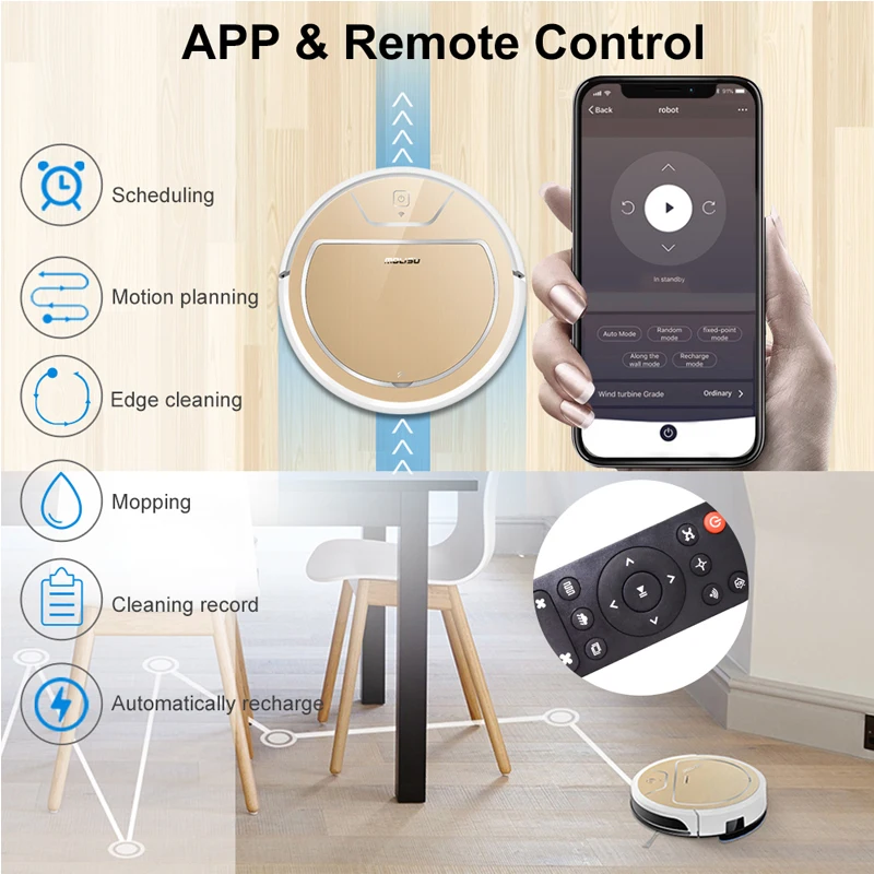 Robot vacuum cleaner home wifi Intelligent navigation APP control Suction sweep Dry and wet claen pet hair 600ML dust box