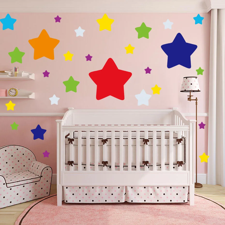 60PCS Rainbow color Big & Small Stars Room Decor Wall Decals Stickers Children Nursery Kids Bedroom Living Room Mural Wall Art