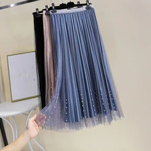 Чистая пряжа юбки женские Длинная юбка для девочек Pleuche высотой талии сплайсинга ногтей шарик Фея плиссированные юбки