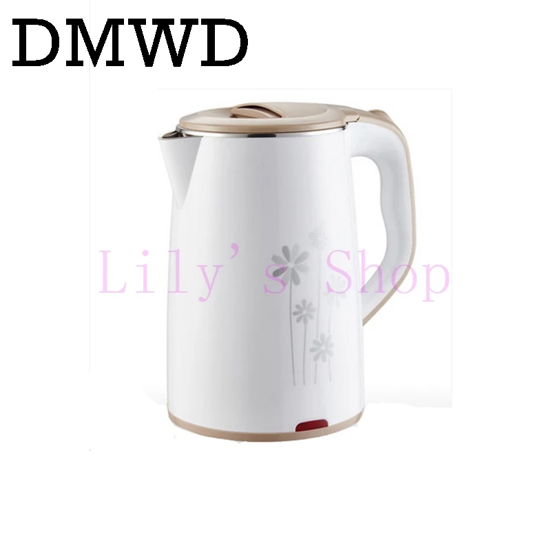 

DMWD Household electric kettle stainless steel water heating kettle insulation against hot teapot boiler pot 1500W 220V 2L EU US