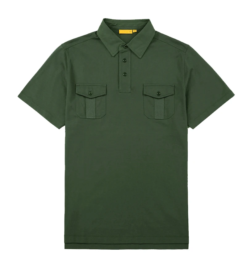 Мужская Летняя деловая Повседневная хлопковая рубашка поло с карманами в стиле сафари, брендовая однотонная мужская рубашка поло с коротким рукавом размера плюс