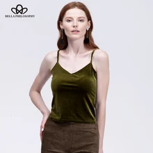 Белла Пособия по философии весенние бархатные v-образным вырезом Тонкий Холтер женщин жилет майка танки