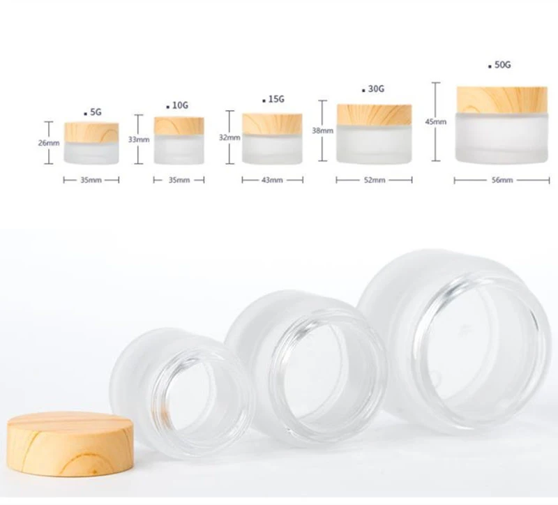 Деревянные прозрачные стеклянные бутылки банки для крема с текстурой древесины крышкой, пустые косметические принадлежности, прозрачный стеклянный чехол 100 шт./лот