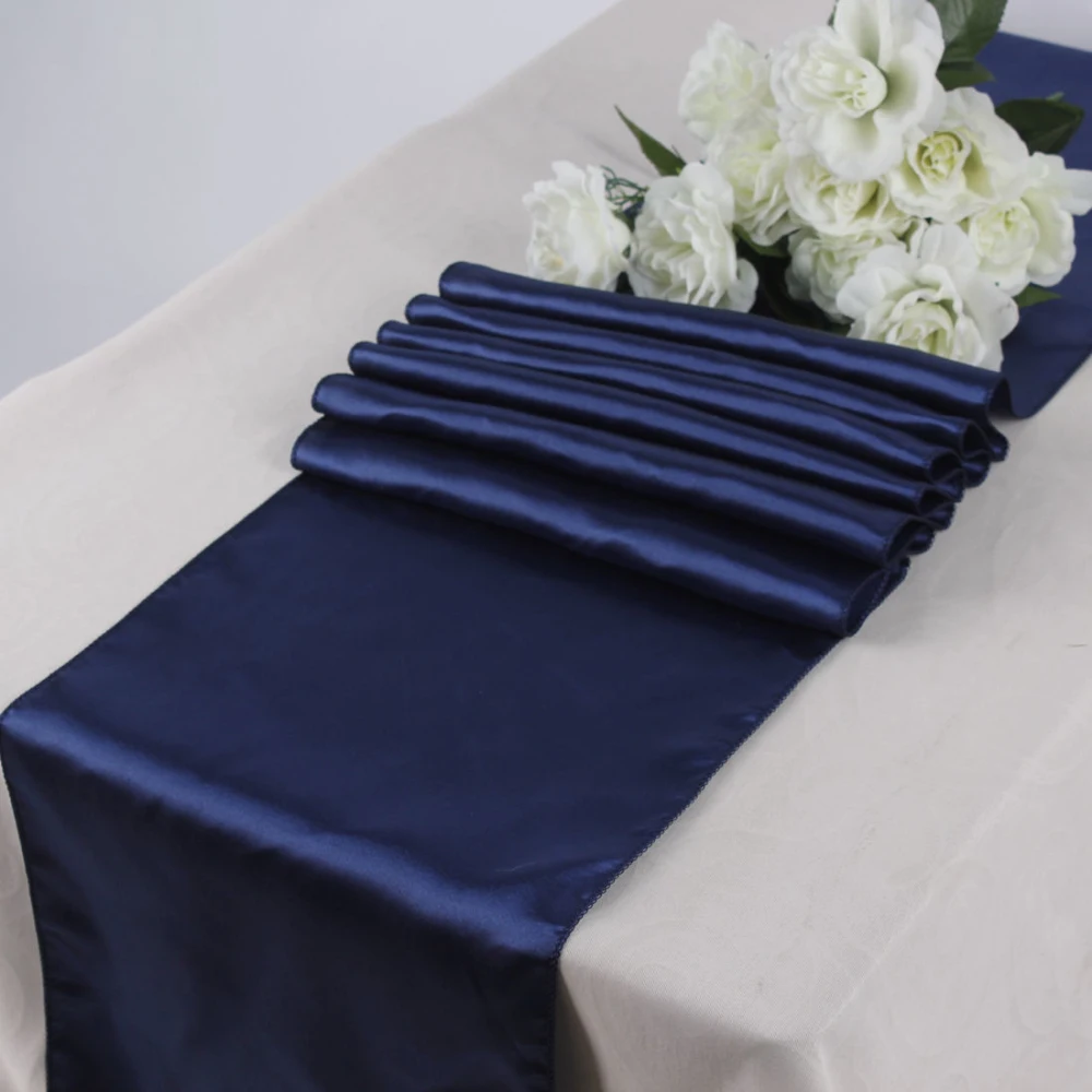 new 10PCS navy blue Satin Table Runners 12" x 108" Wedding Party