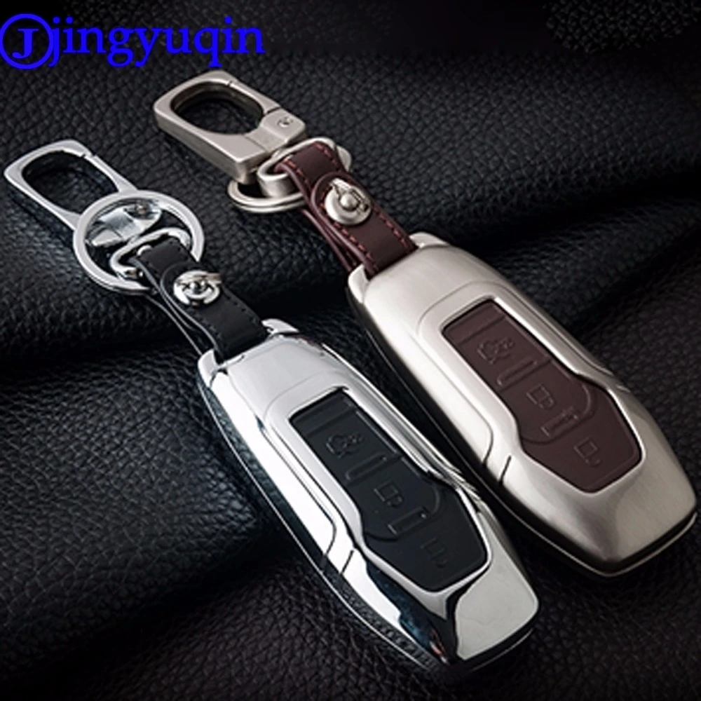 jingyuqin Remote 3 Buttons Zinc alloy+Leather Car Key Case Cover For Ford Smart Folding Mondeo Focus Fiesta Ecosport Kuga | Автомобили и