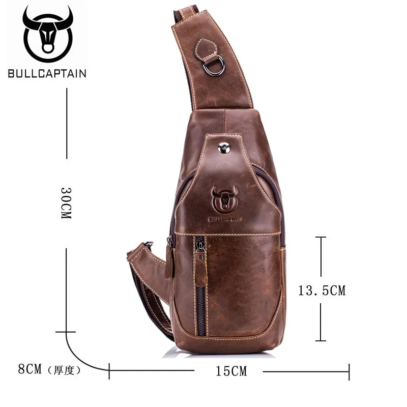 BULLCAPTAIN الأزياء جلد طبيعي Crossbody أكياس الرجال عارضة حقيبة ساعي صغيرة العلامة التجارية مصمم الذكور حقيبة كتف الصدر حزمة