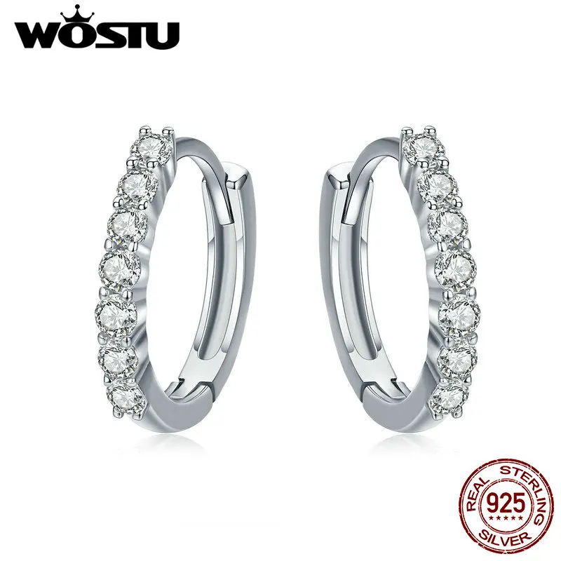 WOSTU 2018 Hot Sale Real 925 Sterling Silver Dazzling CZ Hoop Earrings for Women Fashion Brand S925 Silver Jewelry Gift CQE351