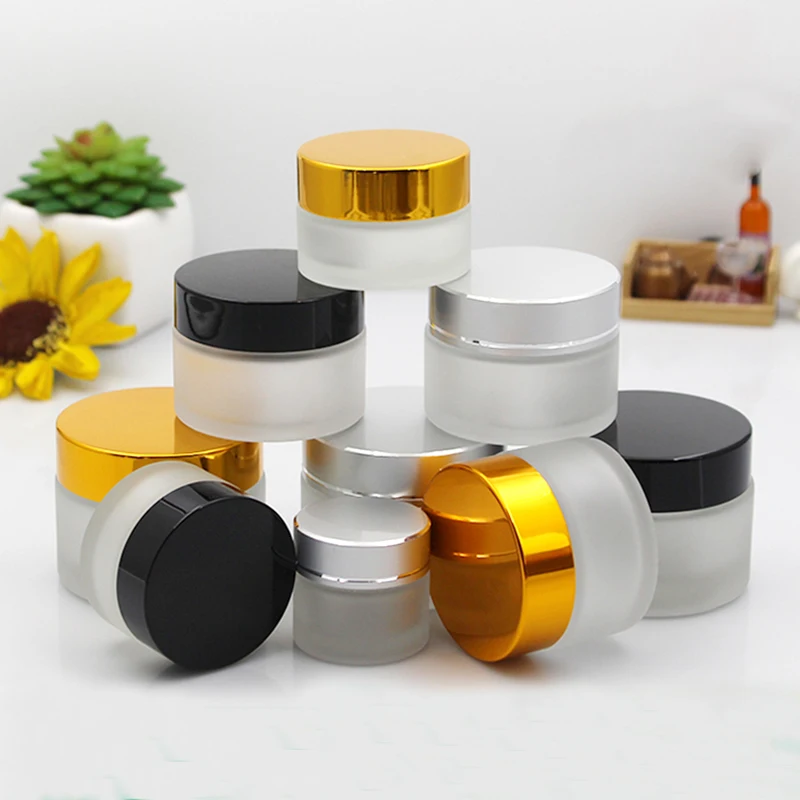 

10pcs Bottle Glass Container Cosmetic Jar Empty Matte Pot Gold Silver Caps Black Cap Packaging Box Tin 10ml 20ml 30ml 50ml