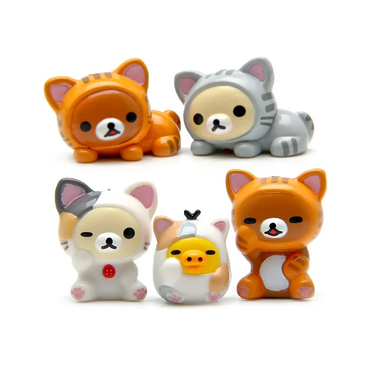 Kawaii Q 5PCS/Set PVC Japanese Anime Rilakkuma Bear Cosplay Chi Cat Action Figure Doll Toys Cute Birthday Gift Model Toy Decor