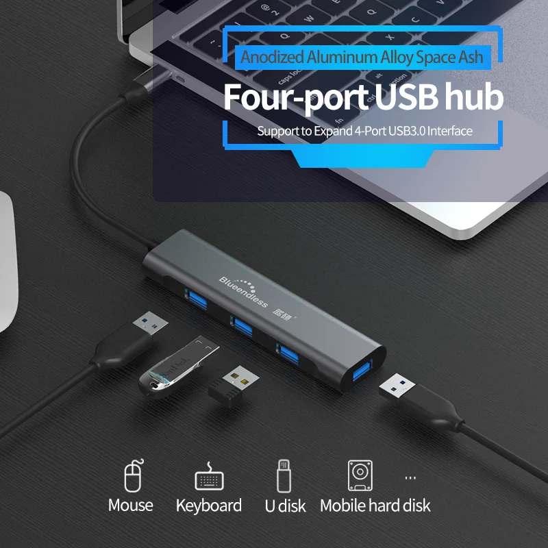 Blueendless usb c концентратор USB3.1 type c до 4 портов USB3.0 высокоскоростной usb поддержка 5 Гбит/с для MacBook pro type c концентратор