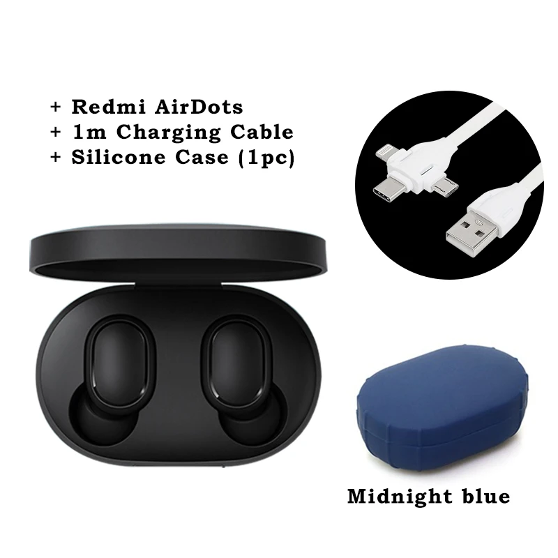 Самые дешевые Xiaomi Redmi AirDots True Беспроводные Bluetooth 5,0 наушники DSP шумоподавление гарнитура с микрофоном наушники TWSEJ04LS - Цвет: Add Mid-BLUE Case