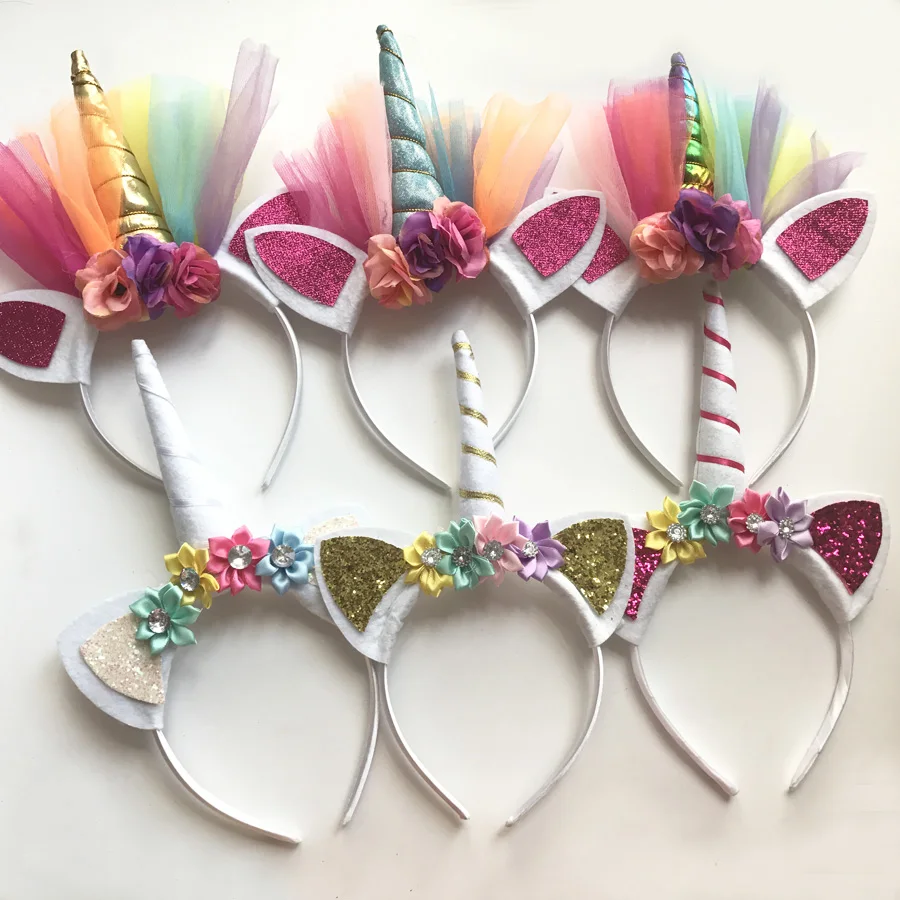 5 Pcs Glitter Unicorn Headband Girls Kids 2017 DIY Felt Unicorn Horn