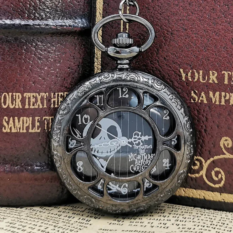 

New Arrice The Nightmare Before Christmas Jack Halloween Night Pocket Watch Pendant Necklace Quartz Watches Cosplay Accessory