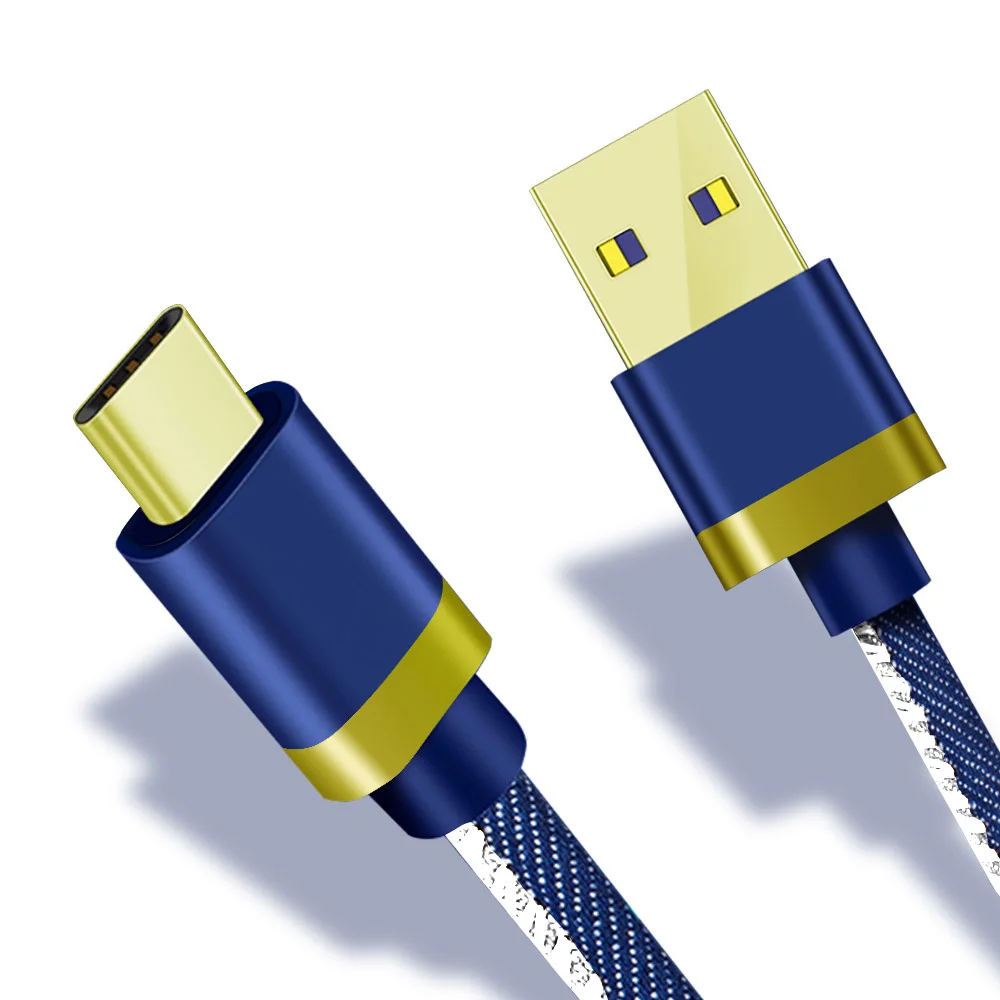 

USB To Type C Charging Cable Sync Data Line Wire for SamSung Gaxaly S8 Plus Xiaomi Mi7 8 9 Huawei P20 Fast Charge Denim Cables