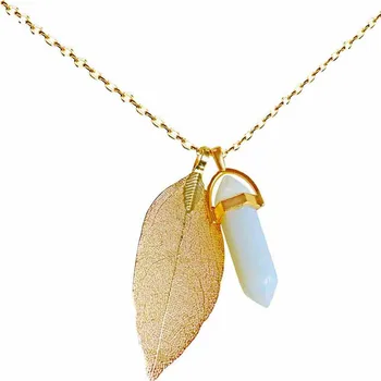 

Maxi Necklace Natural Leaf Pendant Opal Quartz Necklace Bohemia Color-color Healing Natural Stone jewelry for Women 10PCS