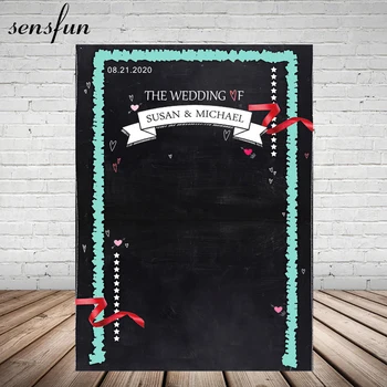 

Sensfun Wedding Custom Name Date Photography Backdrop Black Mint Party Decor Celebrate Backgrounds For Photo Studio 5x7ft