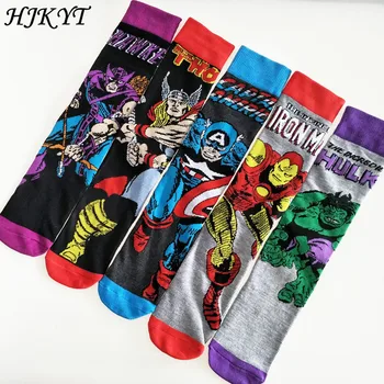 

HJKYT Cartoon Superman anime Socks skateboard crazy long men Motion star war pokemon hipster street wear captain america Cotton