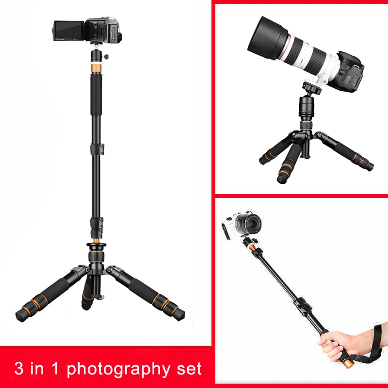 Qingzhuangshidai Portable Mini Tripod + Self Stick Monopod Desk Support
