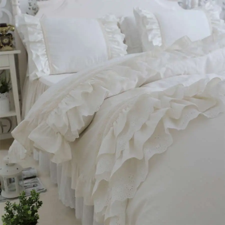 

Princess ruffles solid wed bedding set,cotton twin full queen king,single double home textile pillow case quilt cover bed skirt