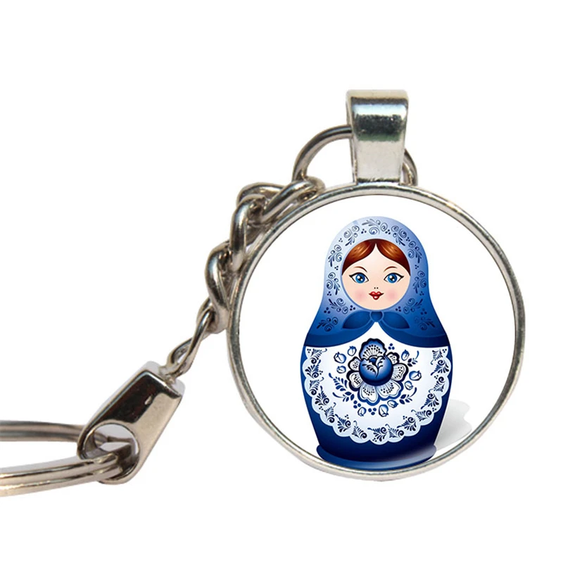 Russian Dolls Keychain Glass Cabochon Gifts For Children Key Ring Glass