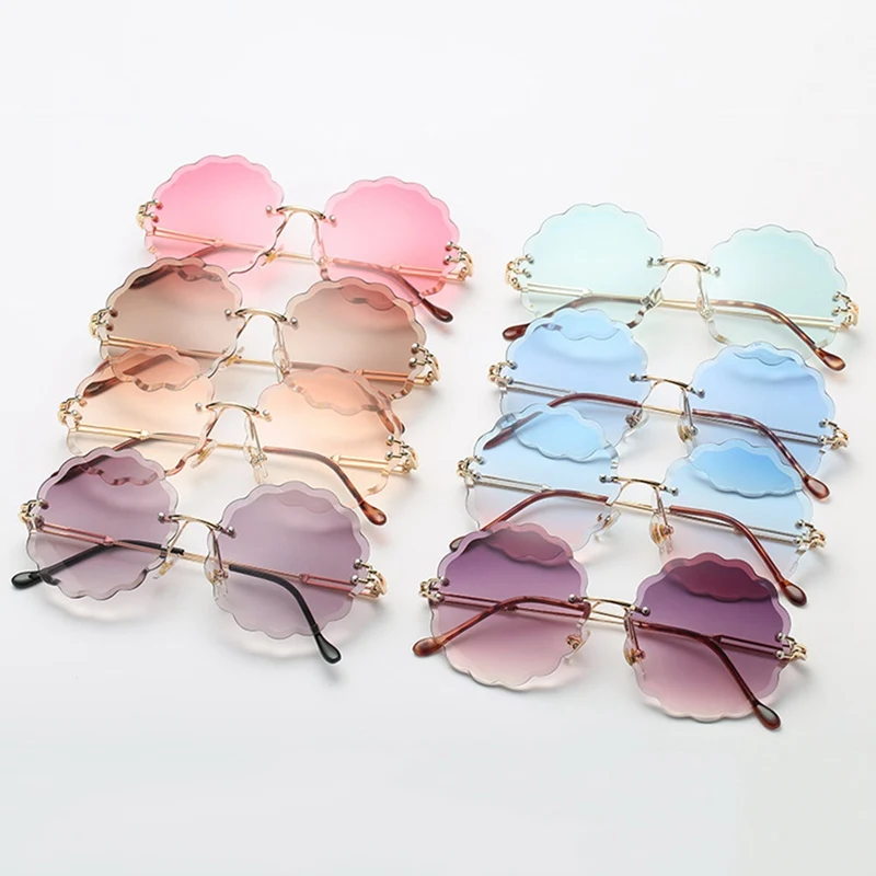 

New Round Sunglasses Women Oversized Eyewear 2019 Gradient Brown Pink Rimless Sun Glasses For Female Gift Brand Designer Uv400