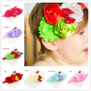 

14pcs Cute Christmas hair bow Newborn baptism Gift Photo Prop hair accessories Shabby chiffon flower headbands