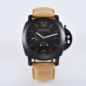 

Watch automatic movement power reserve 44MM bomax marina PVD black stainless steel case black dial H4255