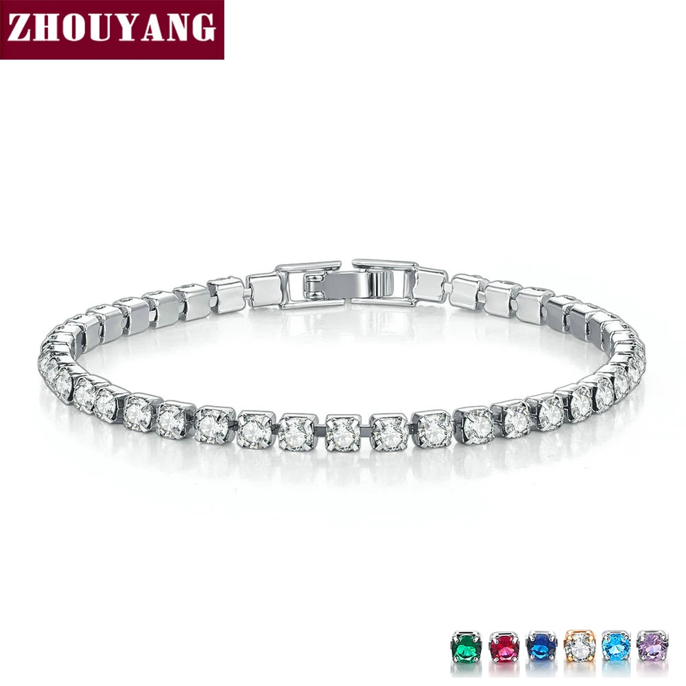 

ZHOUYANG Bracelet For Women Luxury Multicolor Optional 3.5mm CZ Crystal Rose Gold Silver Color Party Gift Fashion Jewelry KC139