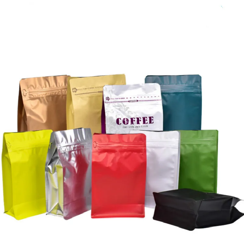 

100pcs Aluminum foil octagonal sealing coffee bag airless valve 250g zipper stand up coffee powder tea food packaging bags
