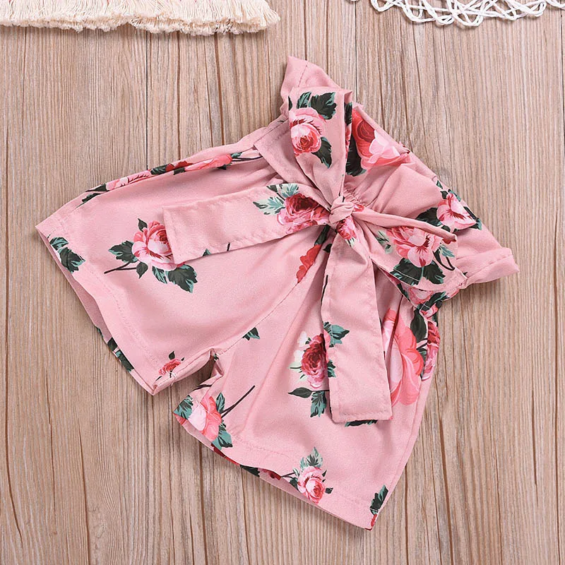 Kids Girls Clothes Set 2019 New Summer Cotton Sleeveless Fringed Vest + Flower Shorts Girls Suit Pink Children Summer Clothes