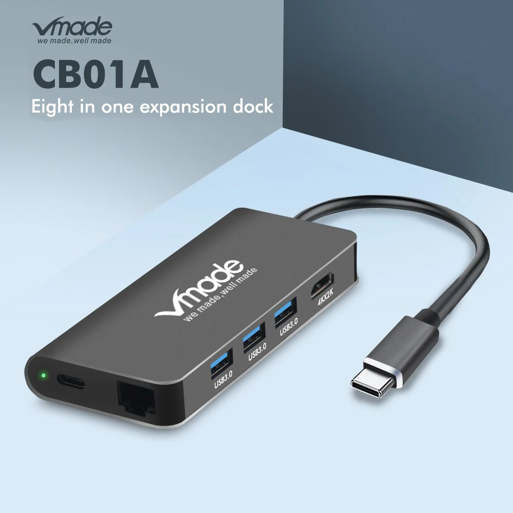 

Vmade Hot 8 in 1 Multi Ports USB 3.0 Type-C HUB To 4K Video HDMI Adapter for Macbook SD/TF Card USB3.0 HUB for Laptop Tablet Com