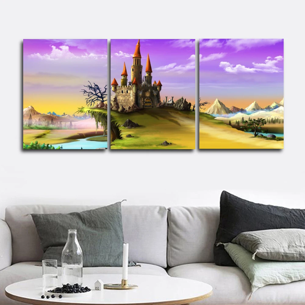

Laeacco Modern Castle Wall Art Dreamy Posters and Prints Canvas Painting Nordic Home Decoration Baby Bedroom Living Room Decor