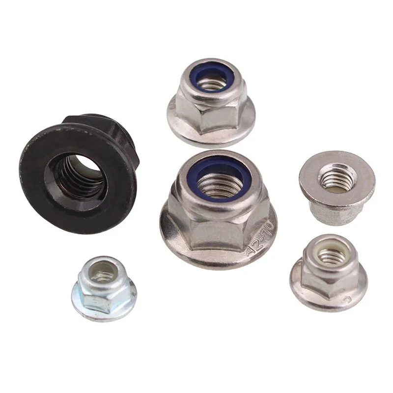

5PCS-M3/4/5/6/8 Black Zinc Hexagonal Pad with Flange Nylon Locknut / Non-slip Lock Nut