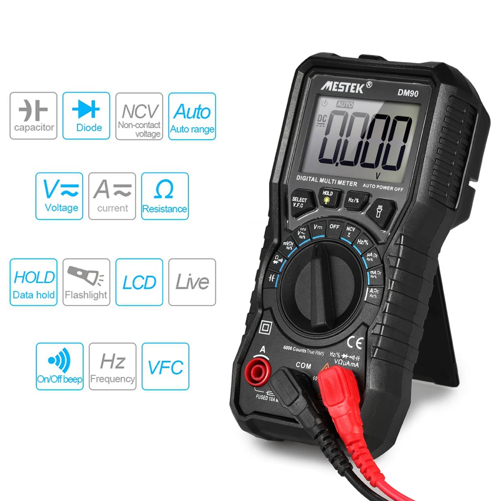 MESTEK Автоматический диапазон True RMS ЖК-цифровой мультиметр DC/AC напряжение/измеритель тока Измеритель сопротивления емкости Вольтметр Амперметр