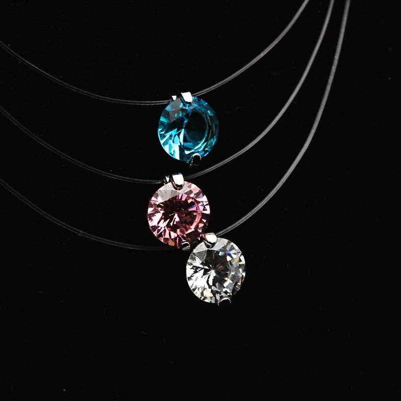 NIUYITID Invisible Line Women Choker Necklace Colorful Zircon White Pink Blue Three Colors Collar Mujer Cute Fashion Jewelry  (8)