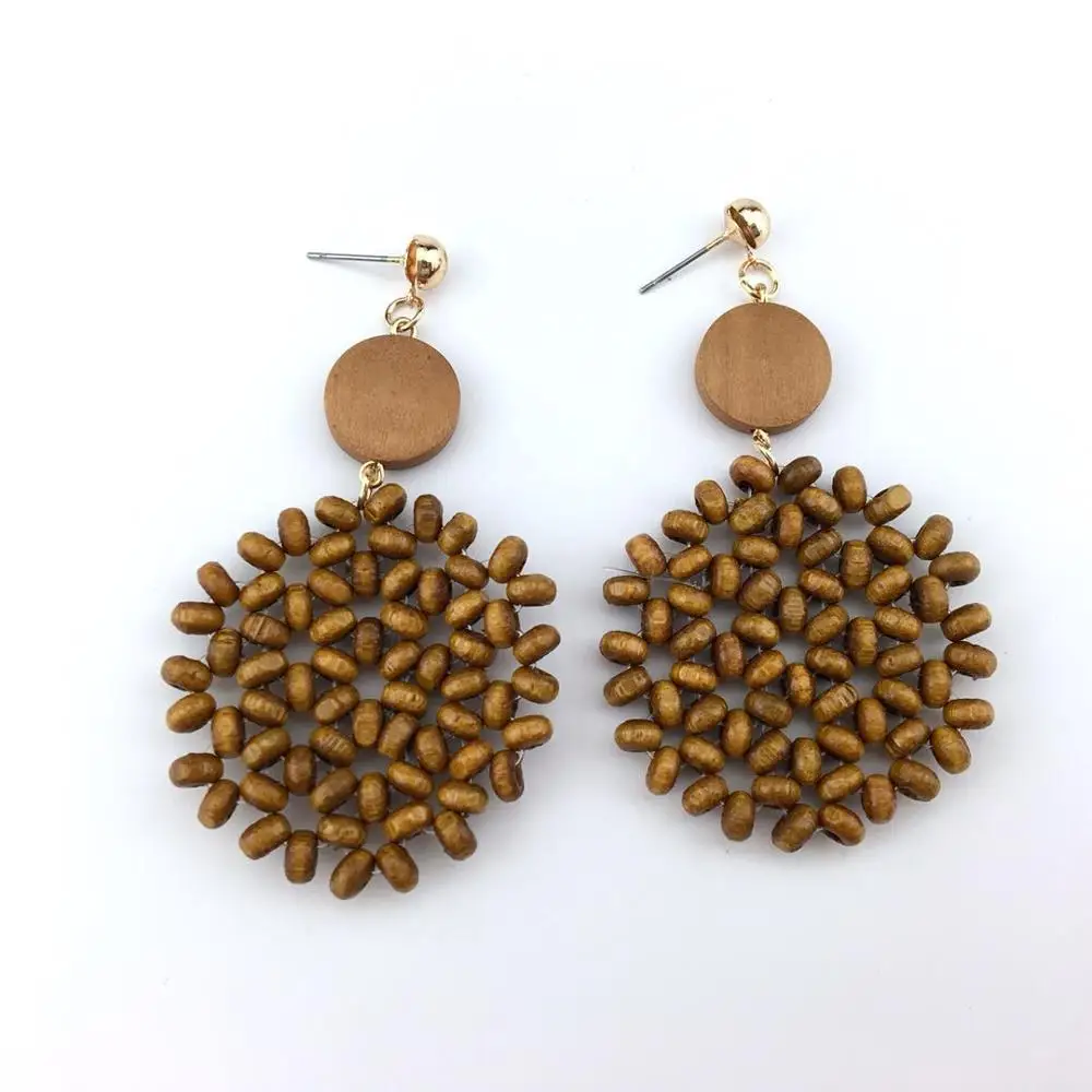 Fashion Multiple Korea Rattan Vine Braid Drop Earrings For Women Geometric Circle Square Handmade Wooden Straw Weave Earrings - Окраска металла: 7-