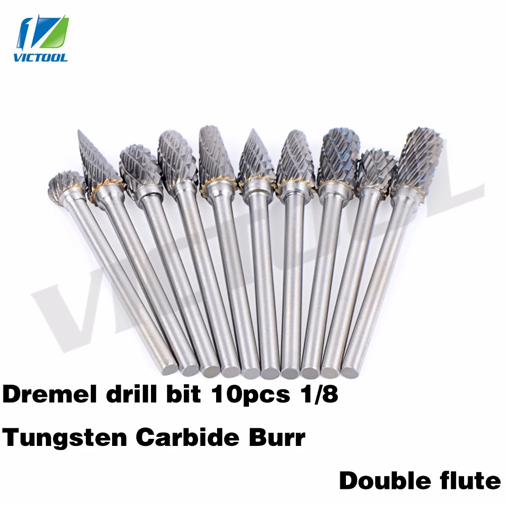 Online 10 pz 1 8 Carburo di Tungsteno 3mm Punte Frese Rotative In Metallo Diamante di Rettifica Lavorazione Del Legno Frese Per Dremel Trapano bit
