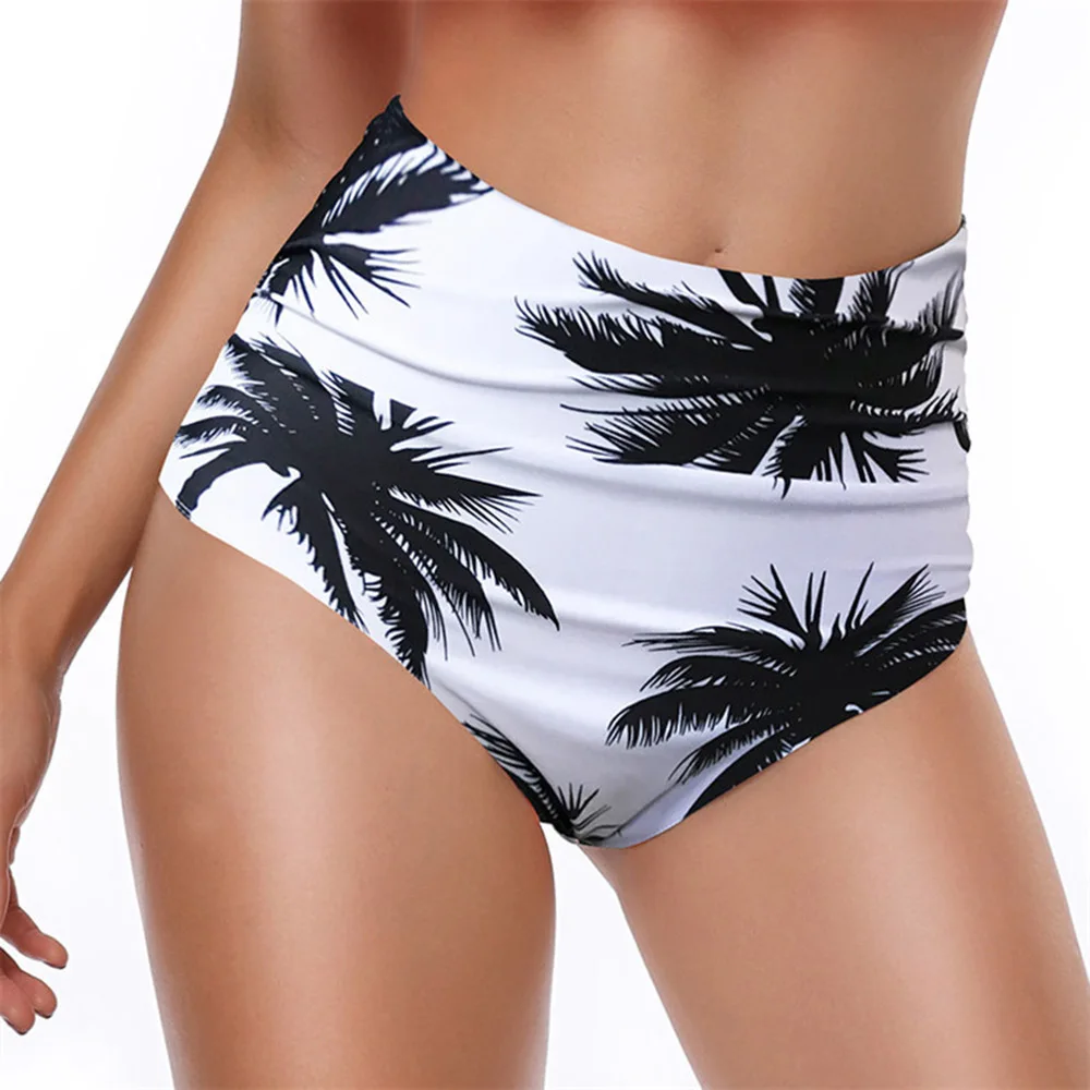 

2019 Leaf Print Women's Swimming Trunks High Waist Swimsuit Female Panties Swimwear Bathing Shorts Swim Pants Ladies Bottom