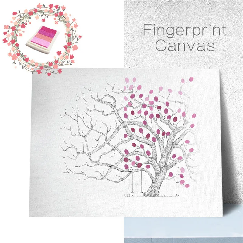 

Creative Canvas Painting DIY Fingerprint Signature Guest Book Tree Wall Sticker Activity Wedding Party Decoration Ink Pad Gifts