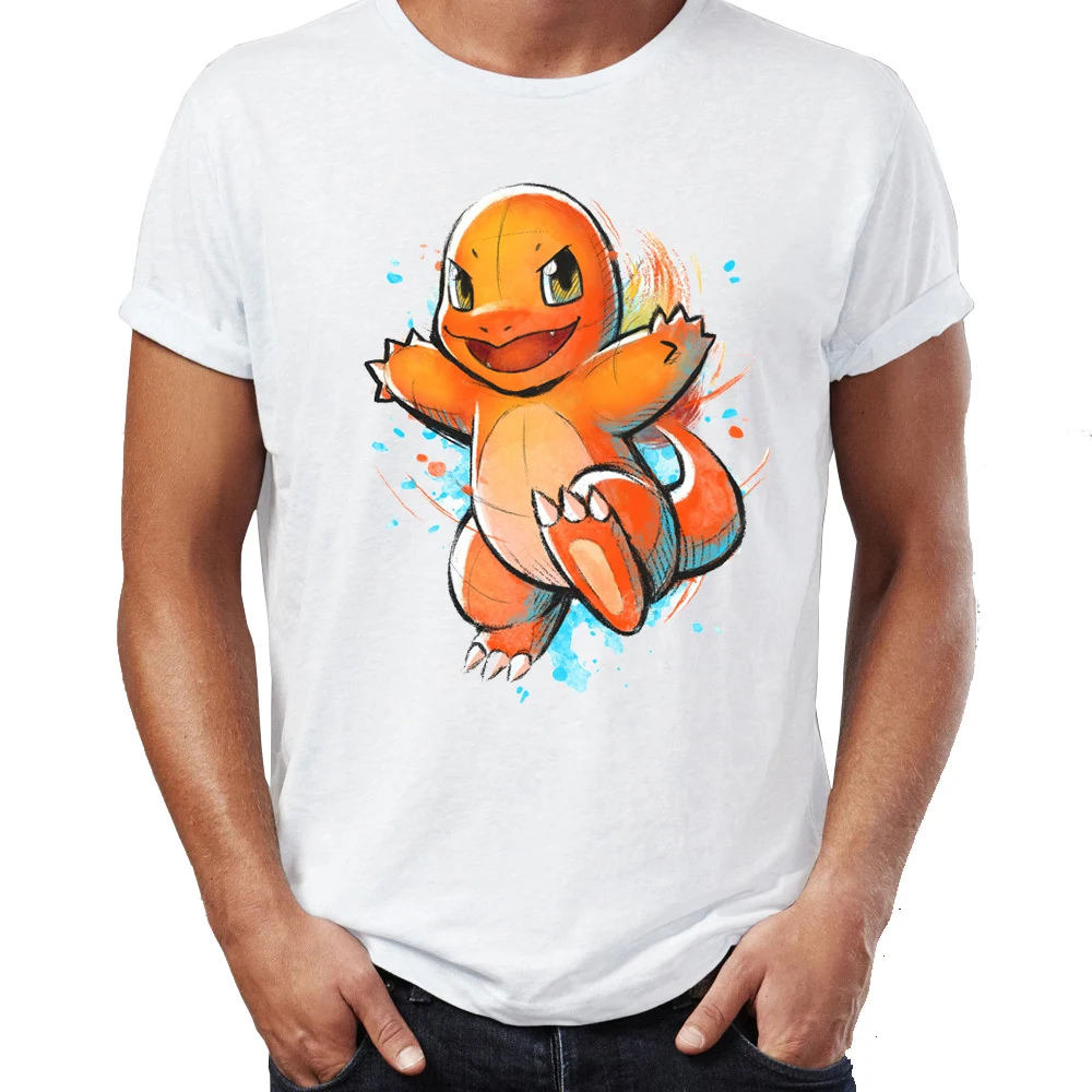 

Casual Men's t-shirt Pokemon Starters Watercolor Squirtle Bulbasaur Charmander Artsy Awesome Artwork Printed Tshirt Tees Tops