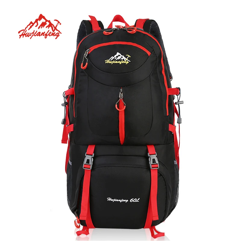 ФОТО HUWAIJIANFENG 60L Waterproof Outdoor bag Men Women Trekking Hiking bag Backpack Travel Luggage Bag For Camping Hiking Climbing