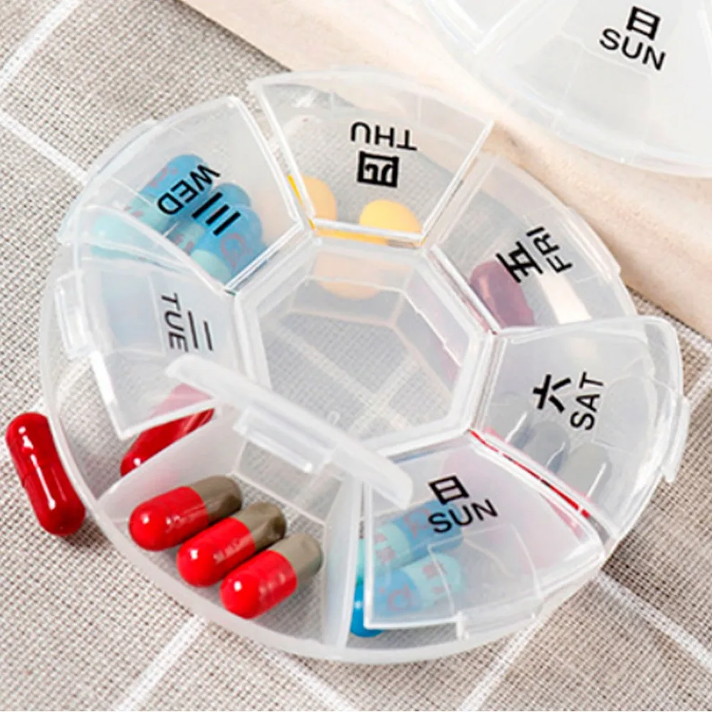 

Portable Round 7 Days Medicine Pill Vitamin Storage Box Case Container Dispenser