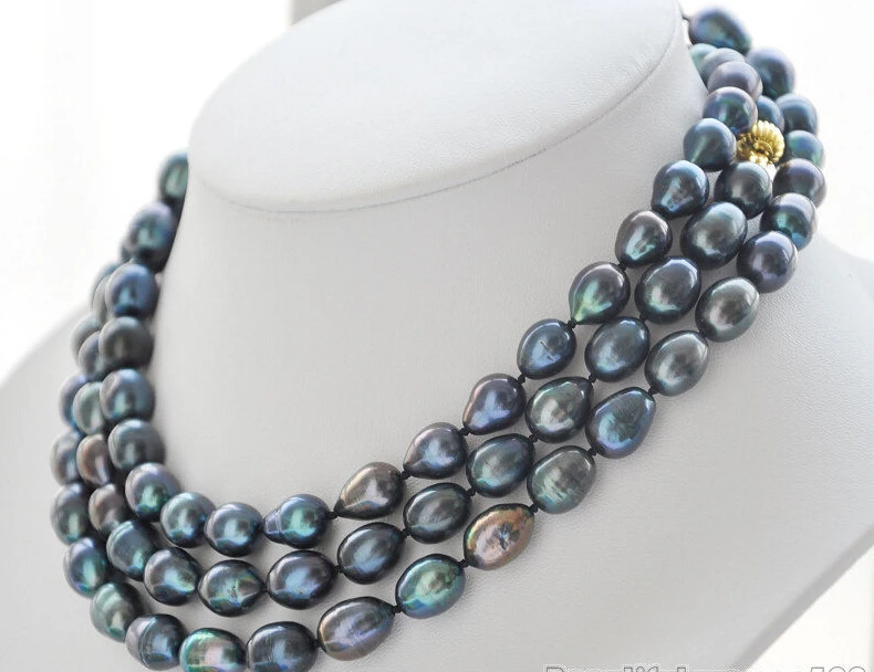 

Free shipping@@@@@ 50" 12mm peacock black rice freshwater cultured pearl necklace