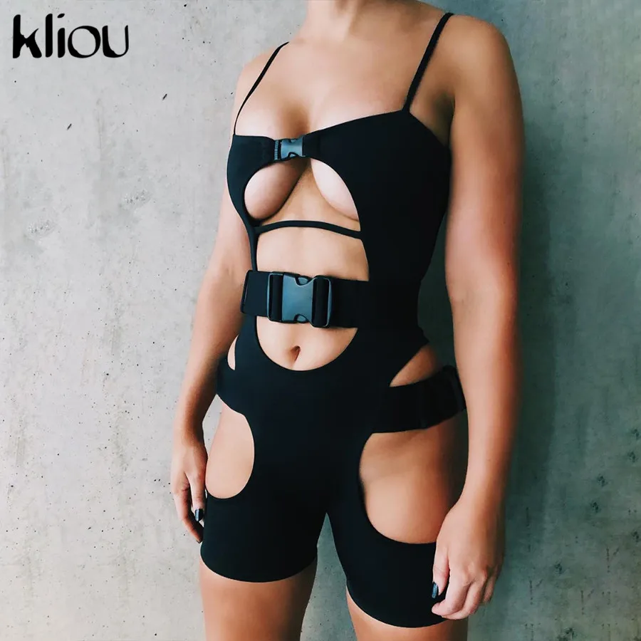 Kliou النساء مثير playsuit الجوف خارج مع حزام حزام عارية الذراعين أكمام مثير السيدات ارتداءها 2019 الصيف الأزياء نحيل السروال القصير Kliou النساء مثير playsuit الجوف خارج مع حزام حزام عارية الذراعين أكمام مثير السيدات ارتداءها 2019 الصيف الأزياء نحيل السروال القصير