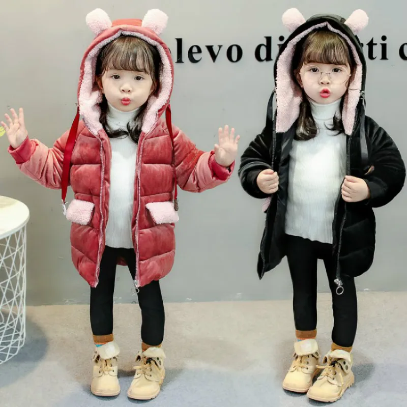 

2018 Winter New Children Cane Cotton Clothes Long Girl Feather Cotton Baby Heavy Coat for Kids Warmth and Comfort