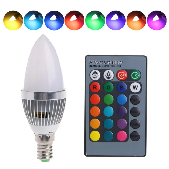 E12/E14 3W RGB светодиодный светильник 15 цветов с возможностью изменения свечей лампа с пультом дистанционного управления AC85-265V - Испускаемый цвет: changeable