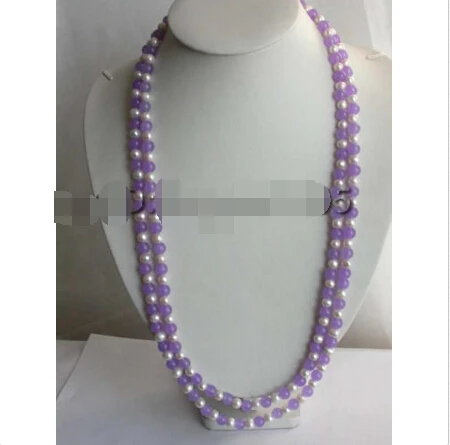 

longest 60" Natural White Pearl Purple Jade Necklace!^^^@^Noble style Natural Fine jewe FREE SHIPPING